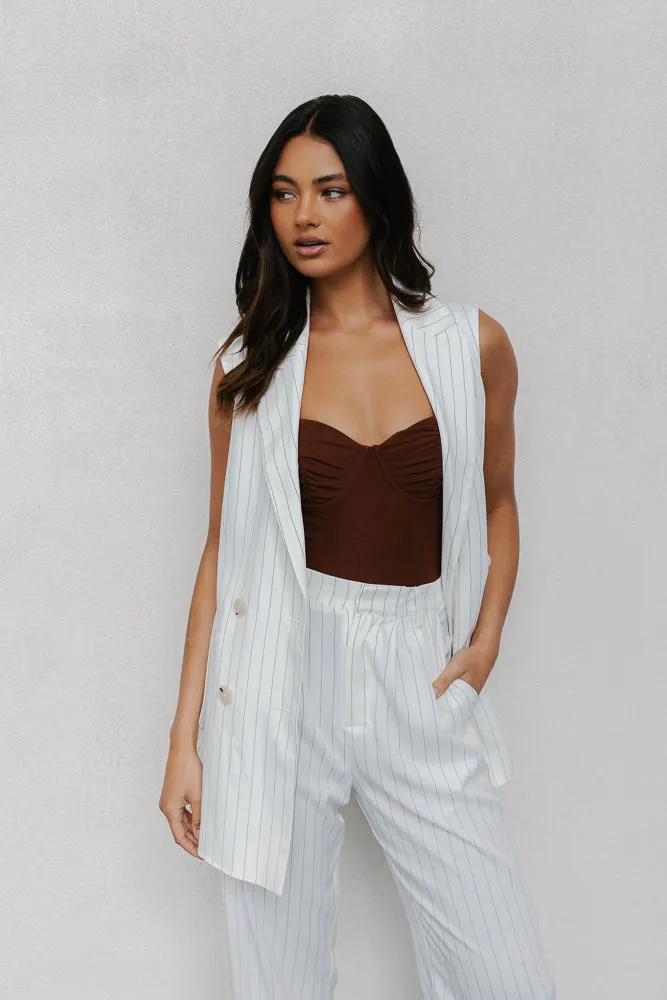 Cullen Blazer Dress - White Pinstripe