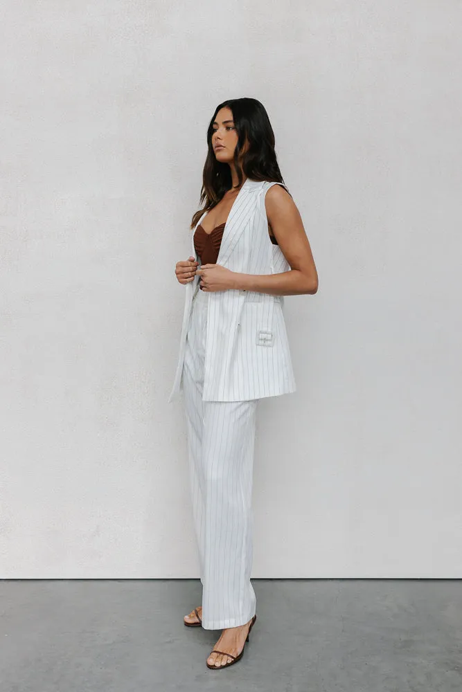 Cullen Blazer Dress - White Pinstripe