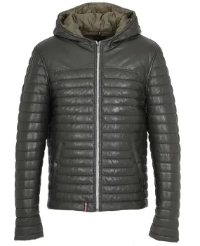 Dark khaki men's leather jacket down jacket 61814