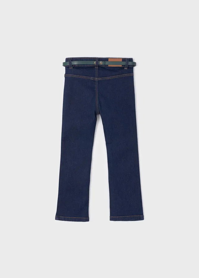 Denim trousers w/ belt for girl - Super dark