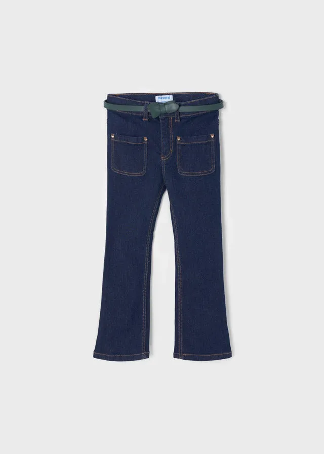 Denim trousers w/ belt for girl - Super dark