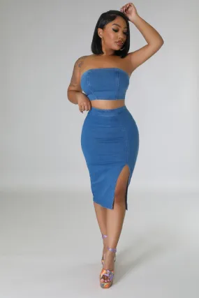 Denim Tubetop And Pencil Skirt Set