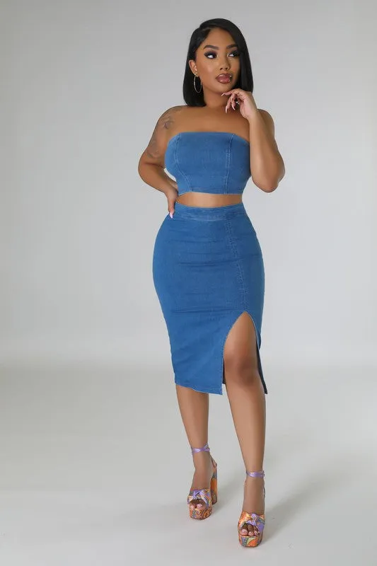 Denim Tubetop And Pencil Skirt Set