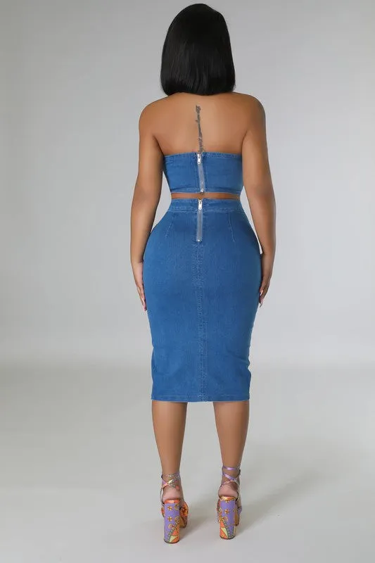 Denim Tubetop And Pencil Skirt Set