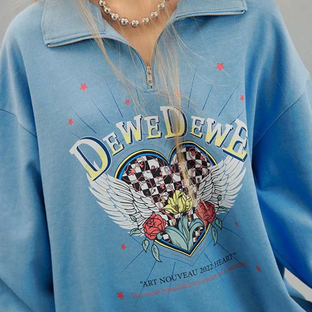 DEW E DEW E  |Street Style Long Sleeves Cotton Oversized Logo