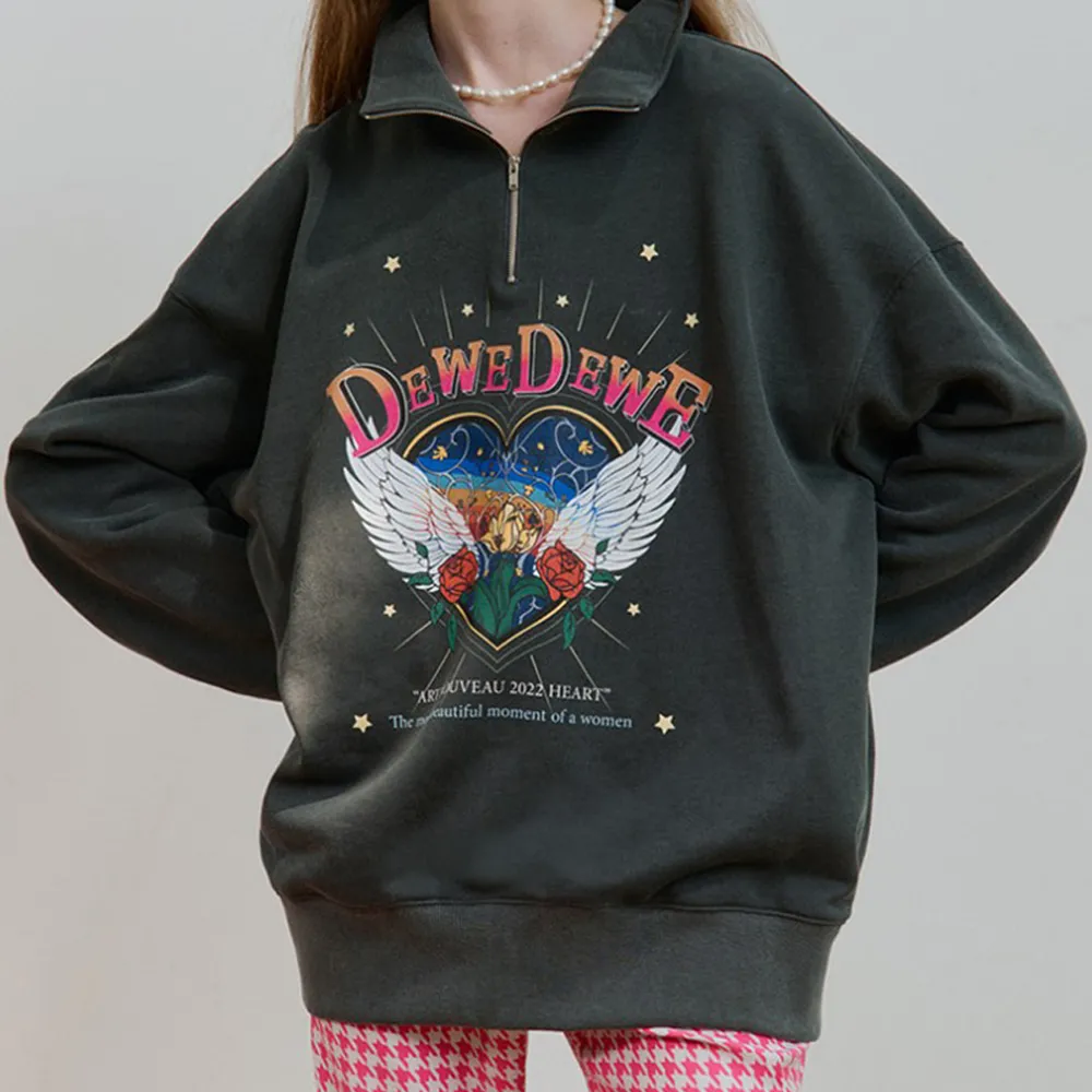 DEW E DEW E  |Street Style Long Sleeves Cotton Oversized Logo