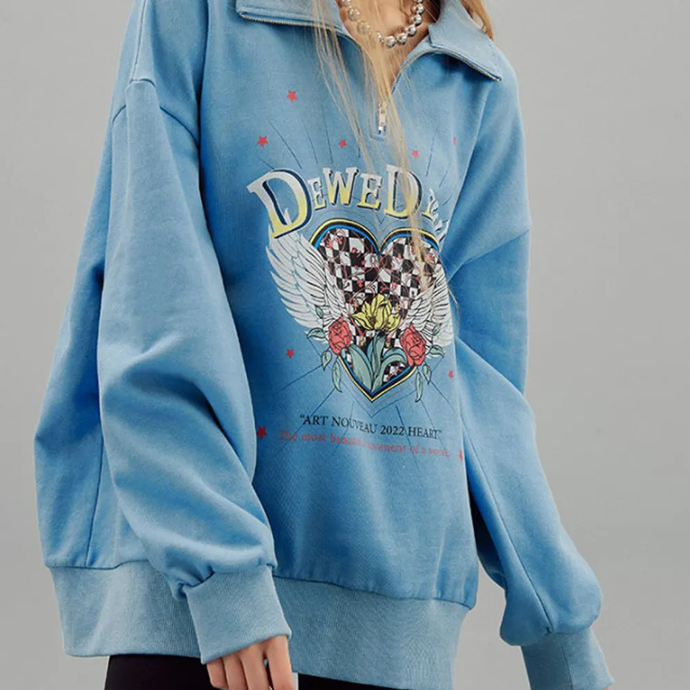 DEW E DEW E  |Street Style Long Sleeves Cotton Oversized Logo