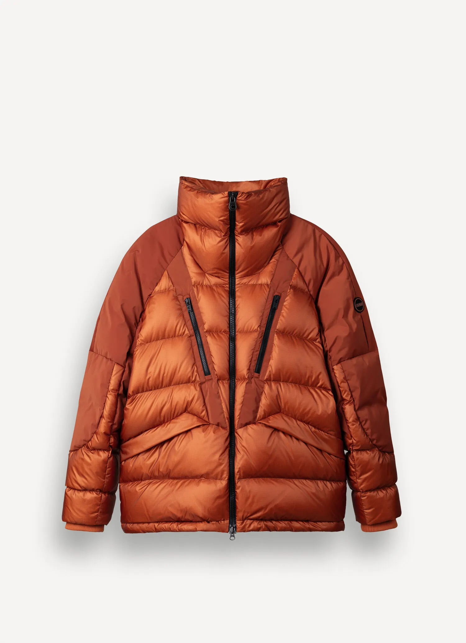 Down jacket with enveloping collar-