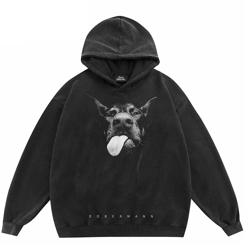 Ebony Black Doberman Dog Pullover Hoodie