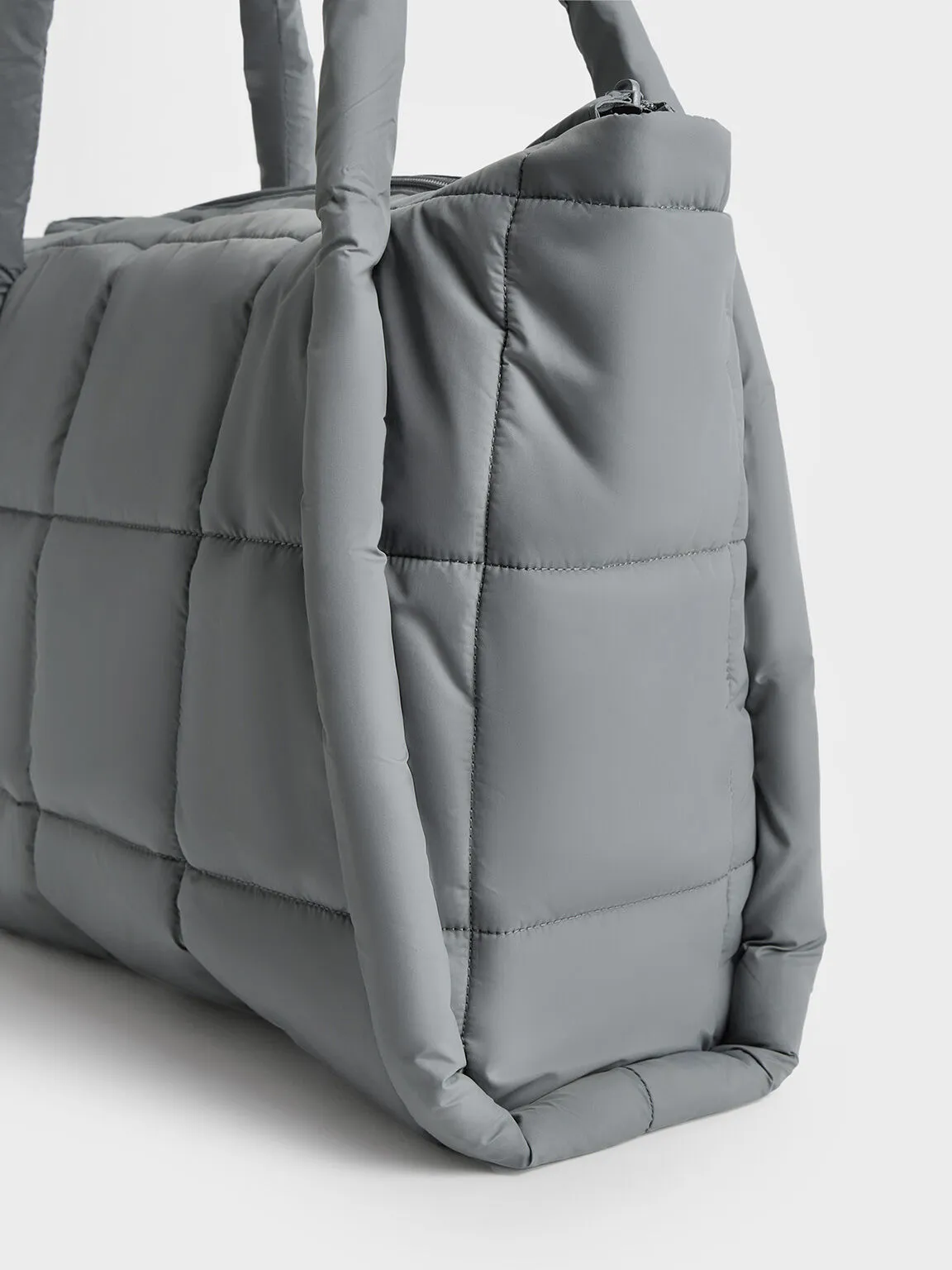 Errya Nylon Quilted Puffy Tote Bag - Grey