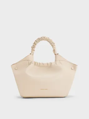 Eve Ruched-Handle Tote Bag - Beige