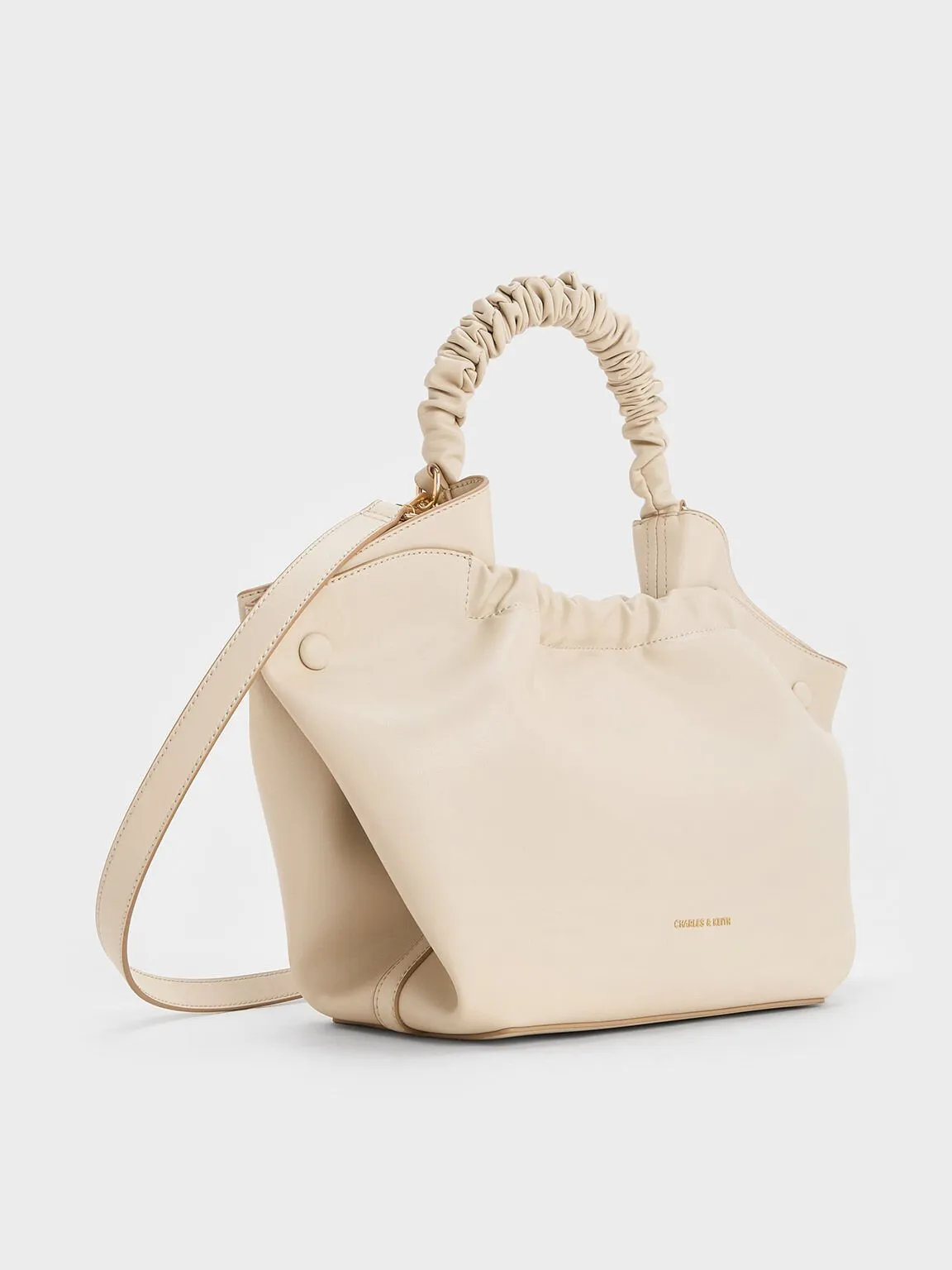 Eve Ruched-Handle Tote Bag - Beige