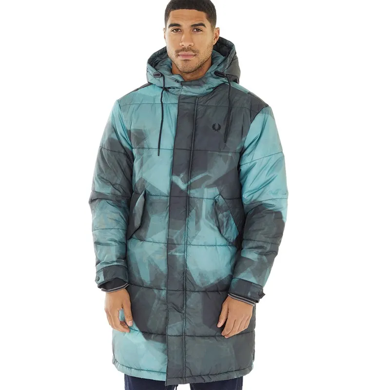 Fred Perry Mens Camouflage Quilted Parka Shaded Navy