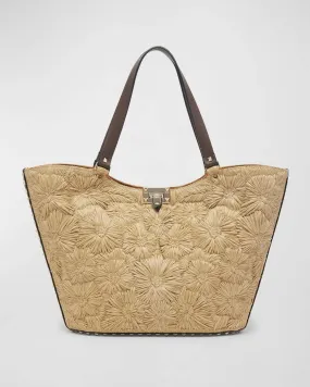 Garden Flower Rockstud Straw Tote Bag