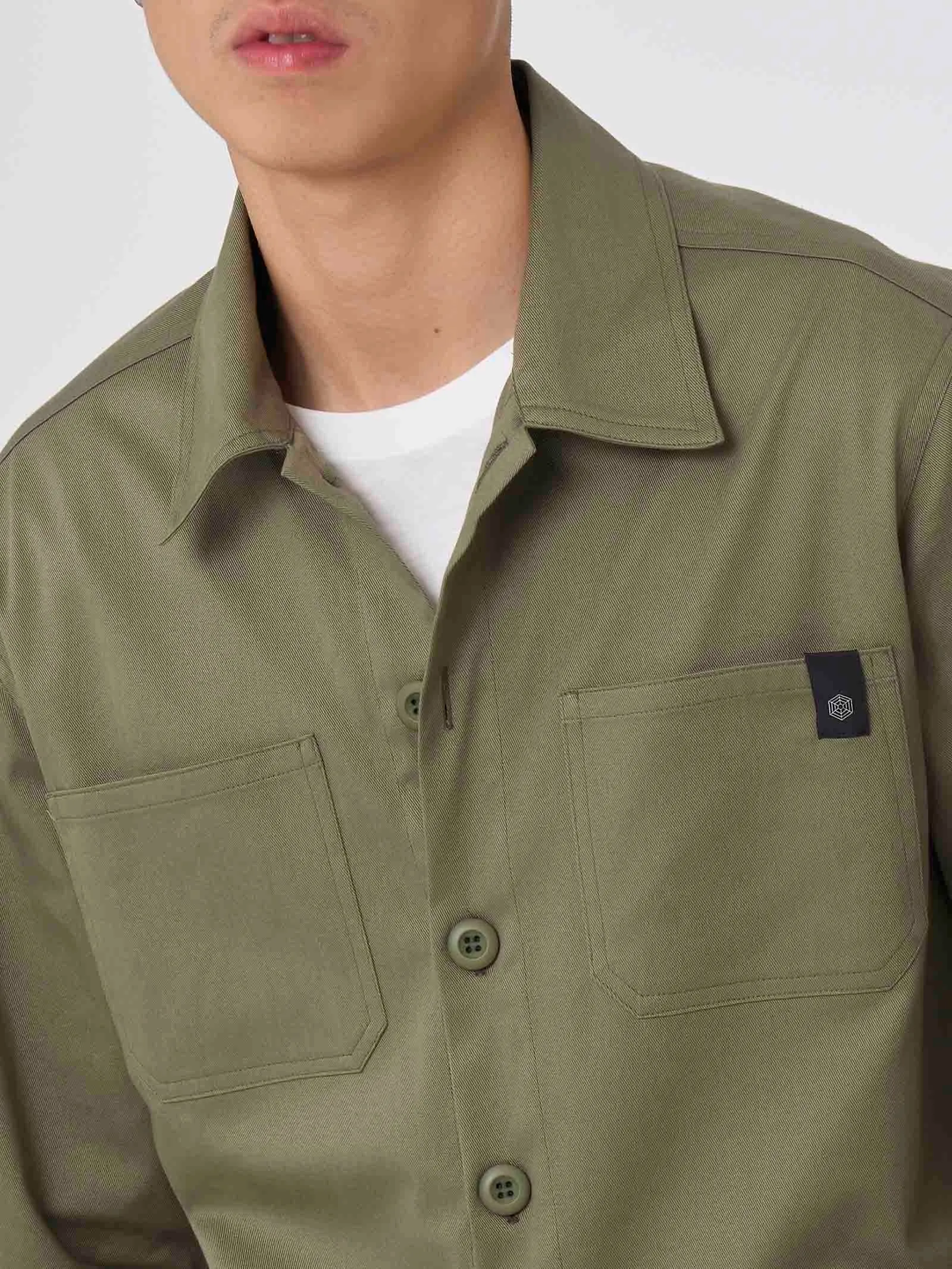 Giacca a camicia in Raw Twill - Deep Lichen Green