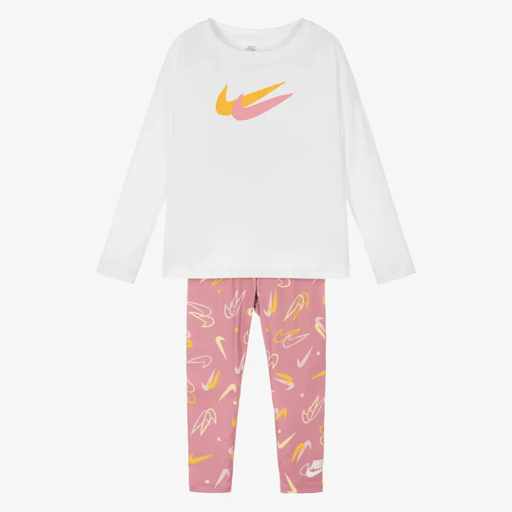 Girls Pink Logo Leggings Set