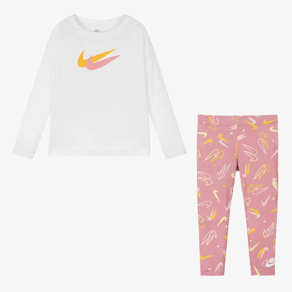 Girls Pink Logo Leggings Set