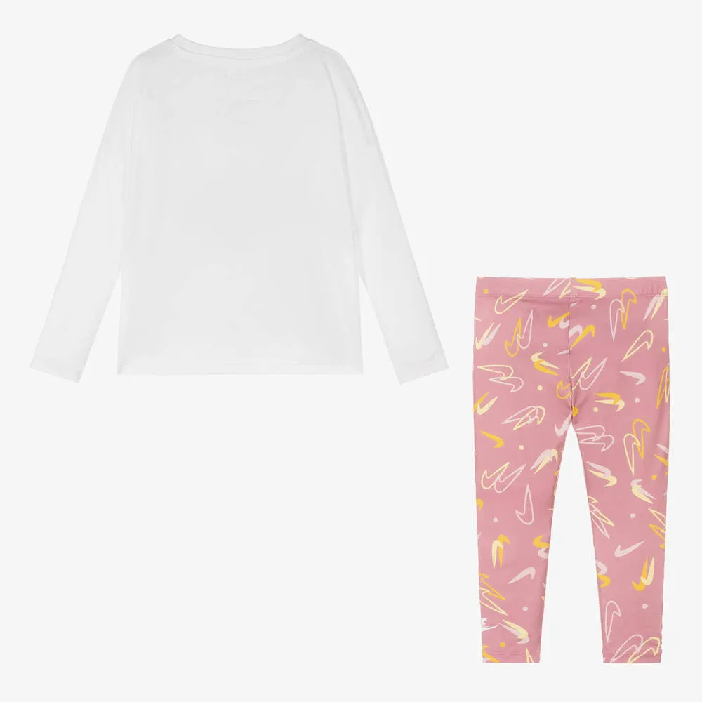 Girls Pink Logo Leggings Set