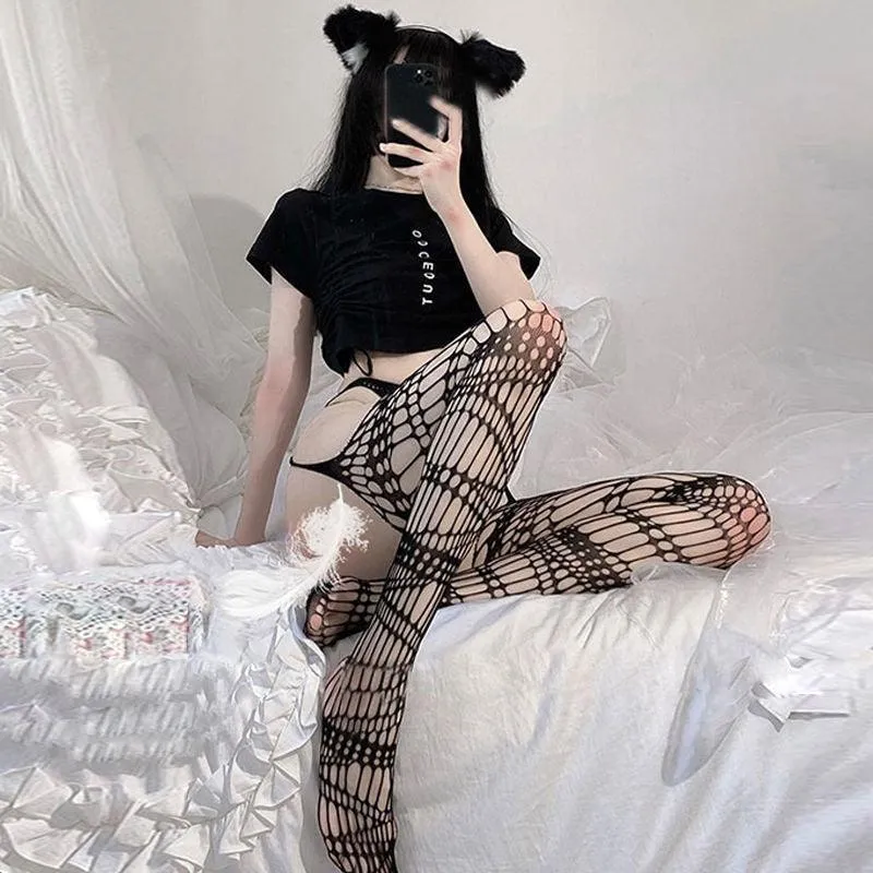 Gothic Dark Long Sexy Fishnet Stockings Alternative Mesh Tights Lingerie