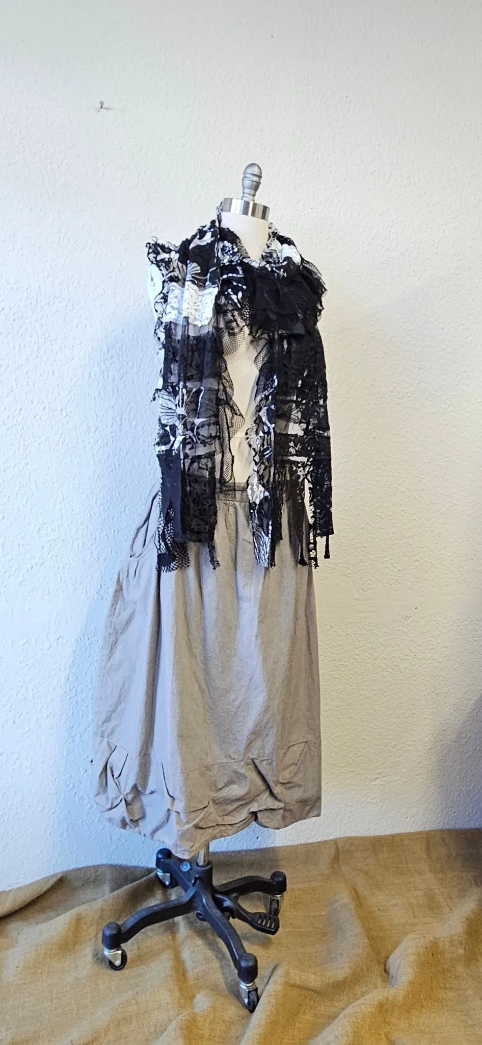 Handmade Black Lace Long Scarf