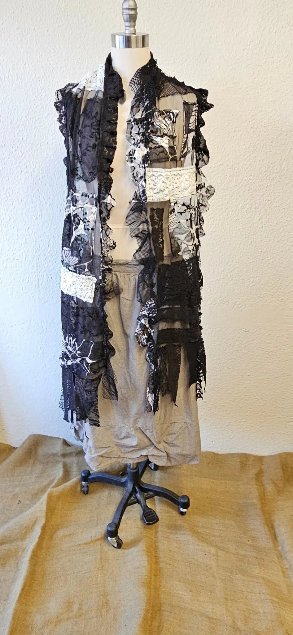 Handmade Black Lace Long Scarf