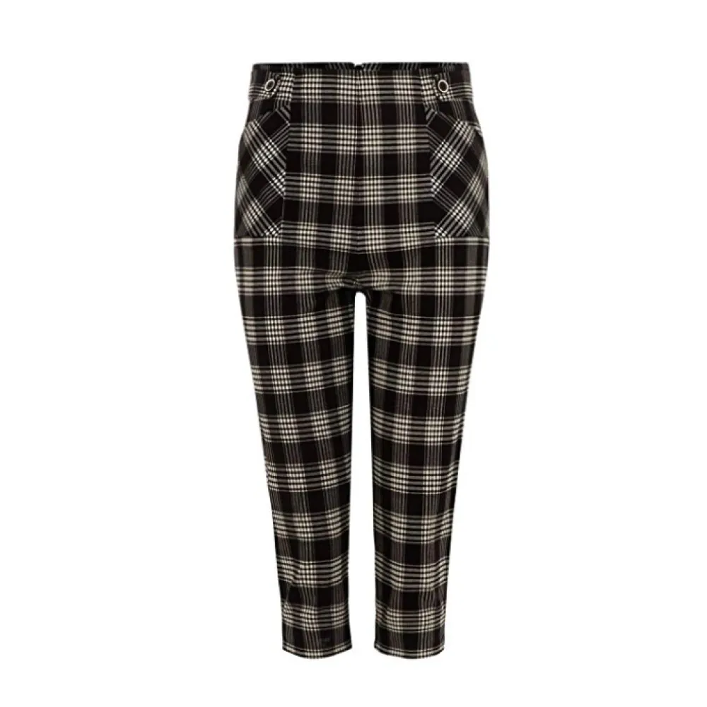 High-Waisted Plaid Crop Trousers