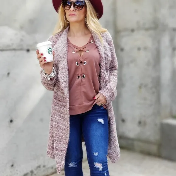 JENNIFER Soft Fuzzy Cardigan - Rose