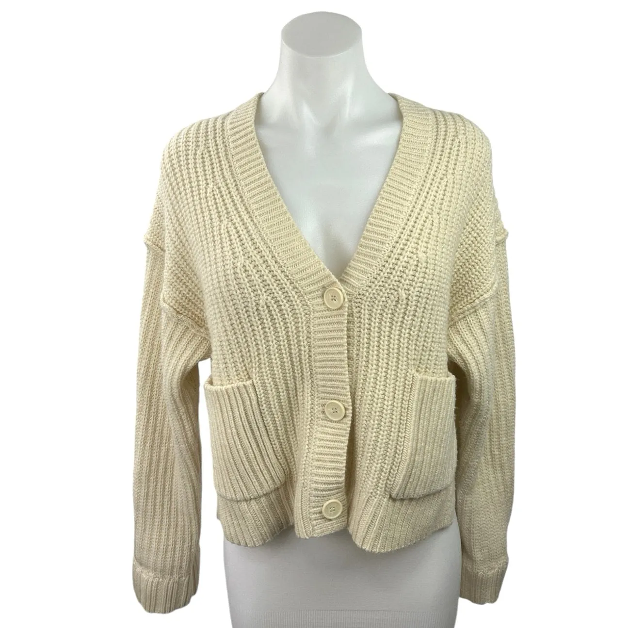 JW Anderson X Uniqlo Cream Wool Blend Waffle Knit Button Crop Cardigan Sweater M