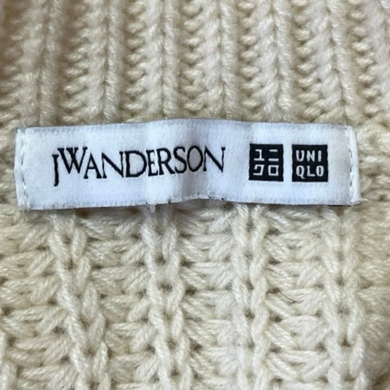 JW Anderson X Uniqlo Cream Wool Blend Waffle Knit Button Crop Cardigan Sweater M