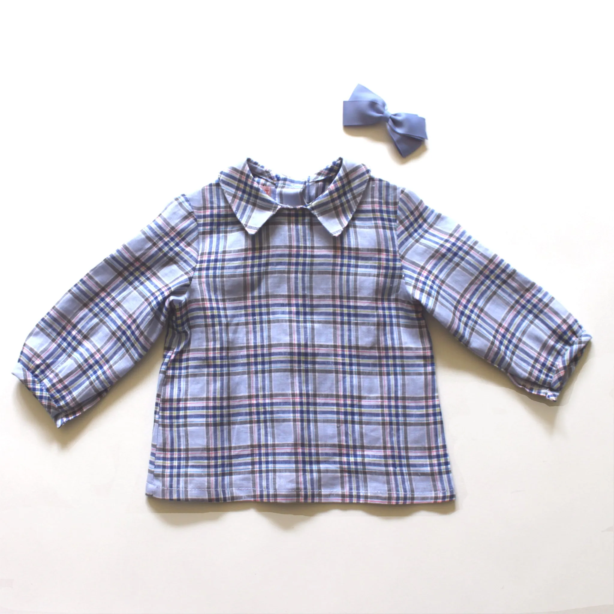 La Coqueta Blue Checked Linen Blouse