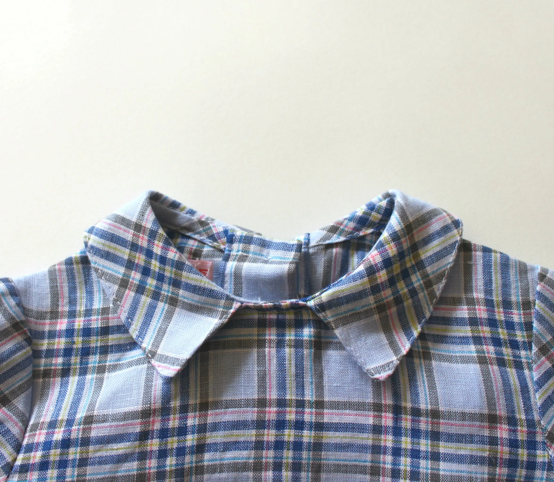 La Coqueta Blue Checked Linen Blouse