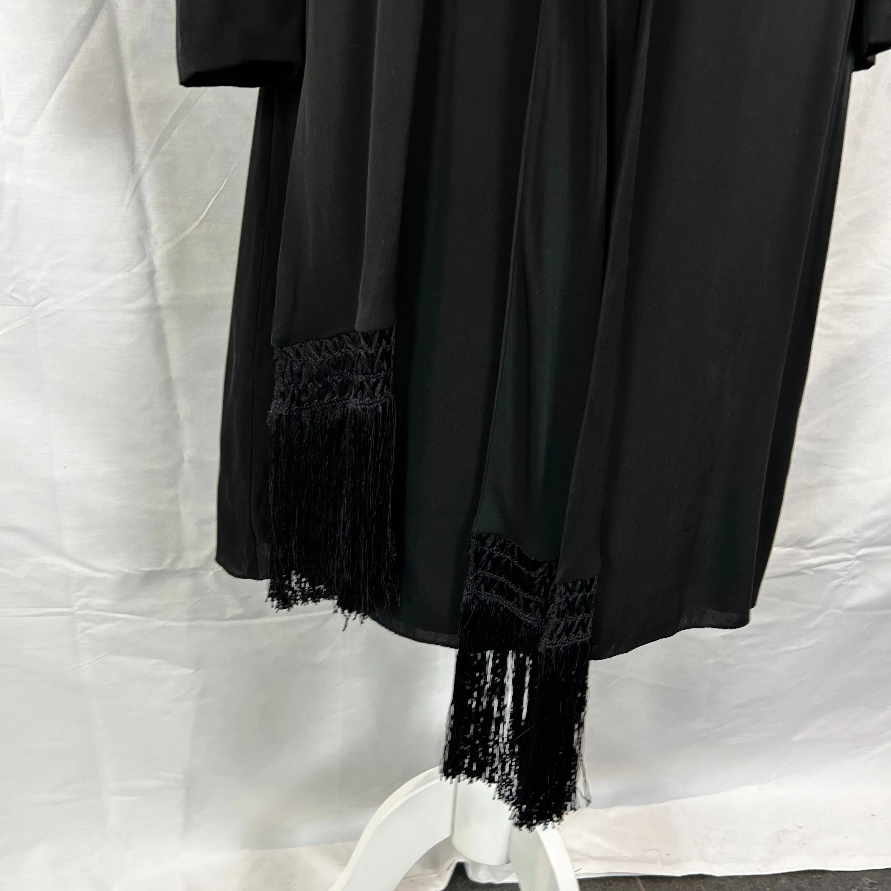 L'Agence Black Silk Fringed Scarf Silky Jersey Dress S