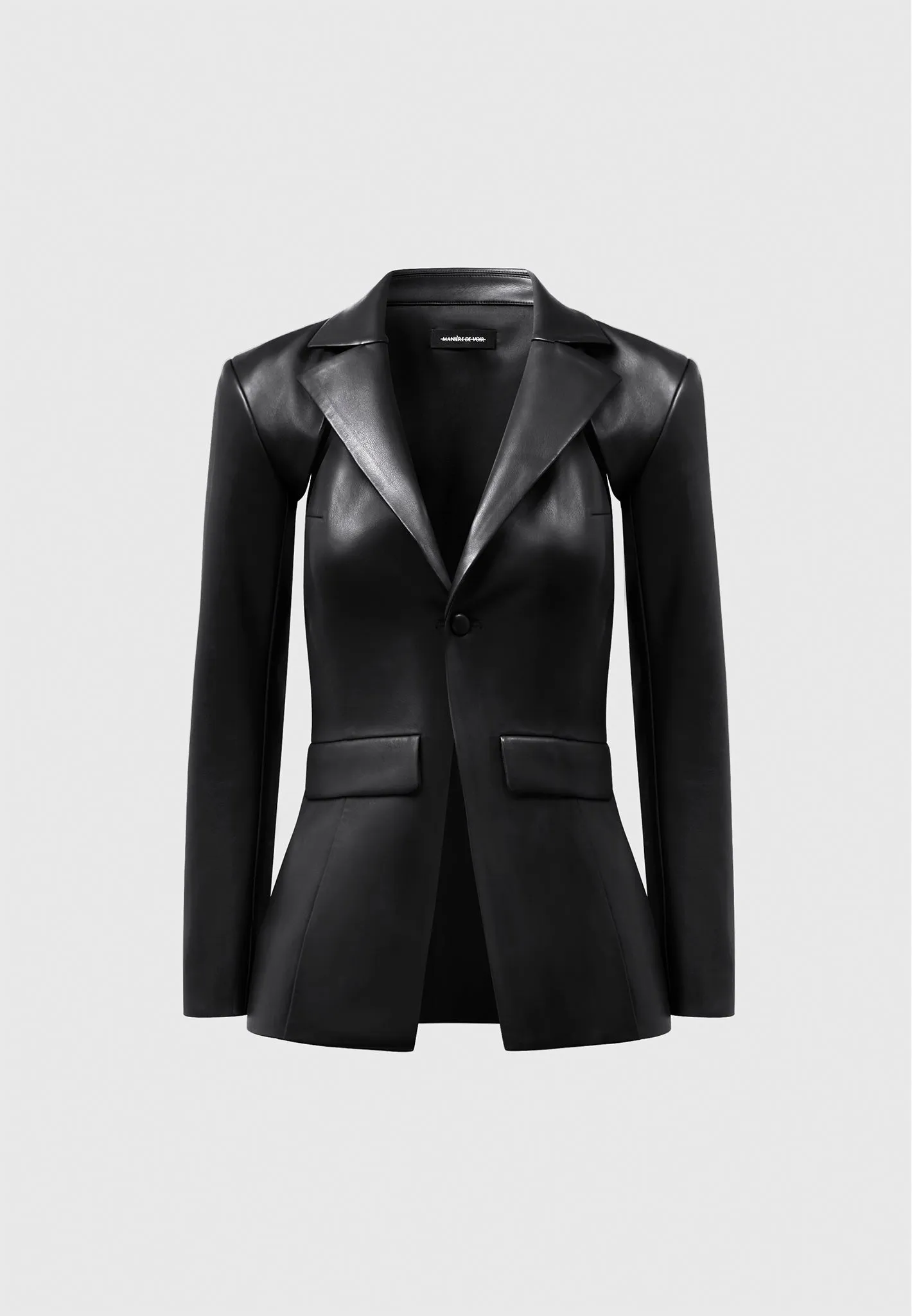 Leather Cut Out Blazer - Black