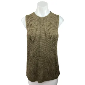 Loft Olive Green Taupe Knitted Crewneck Sleeveless Pullover Sweater Vest Size L