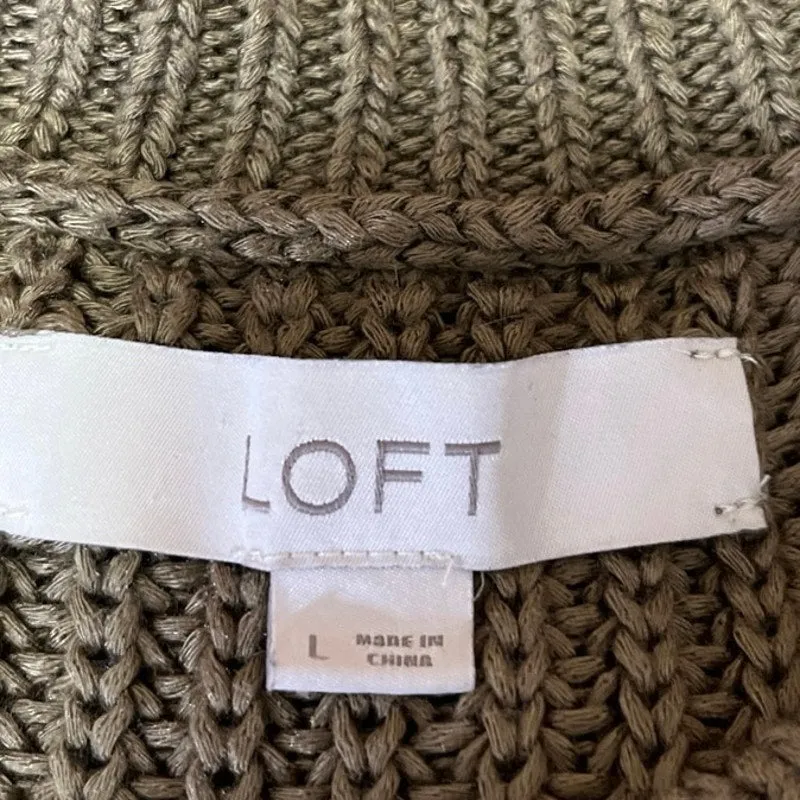 Loft Olive Green Taupe Knitted Crewneck Sleeveless Pullover Sweater Vest Size L