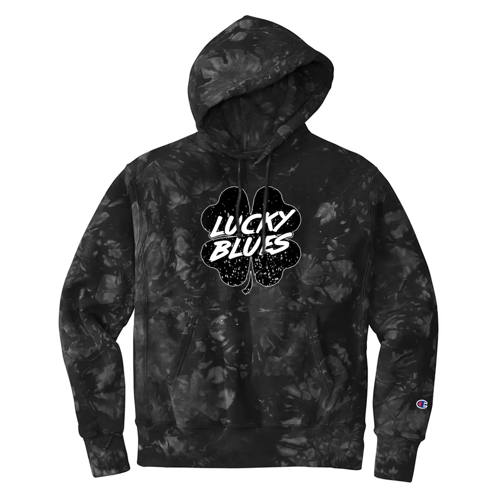 Lucky Blues Clover Champion Reverse Weave Tie Dye Hoodie (Unisex)