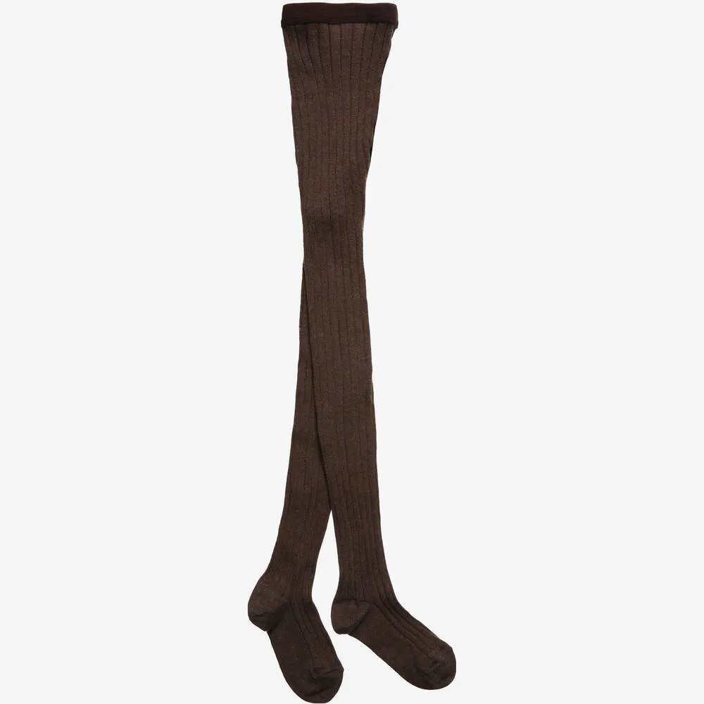 Luxury Brown Cotton Ribbed Tights