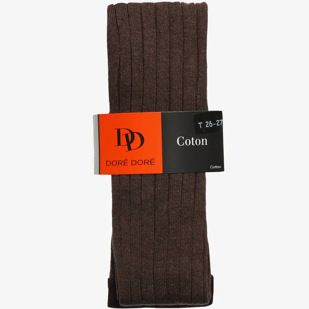 Luxury Brown Cotton Ribbed Tights