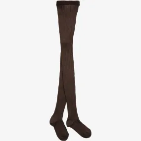 Luxury Brown Cotton Ribbed Tights