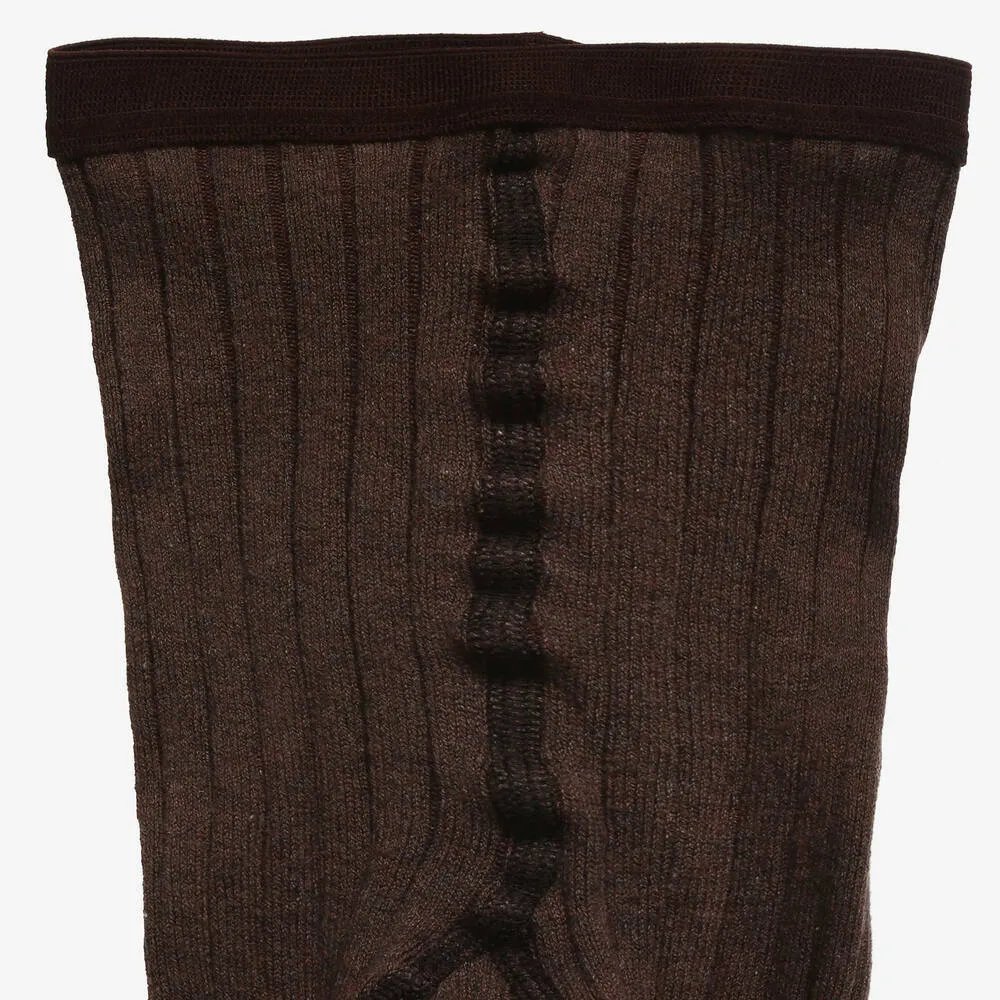 Luxury Brown Cotton Ribbed Tights