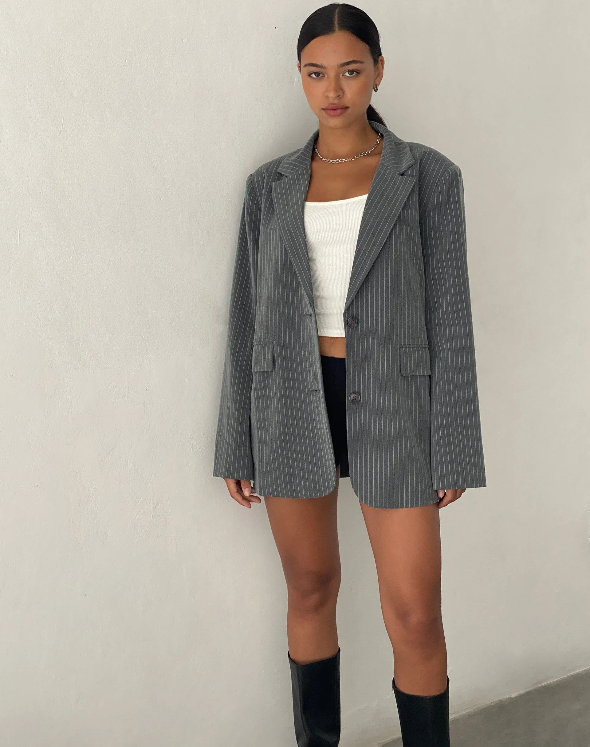 Maiwa Blazer in Tailoring Grey Pinstripe