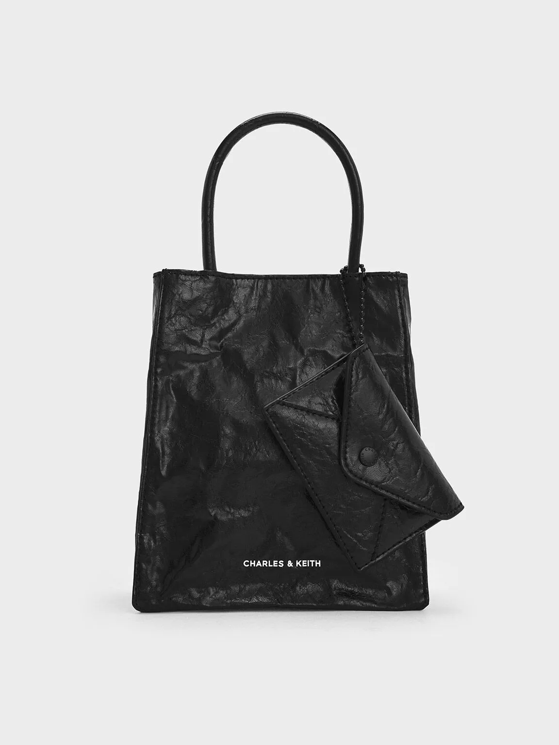 Matina Crinkle-Effect Elongated Tote Bag - Jet Black