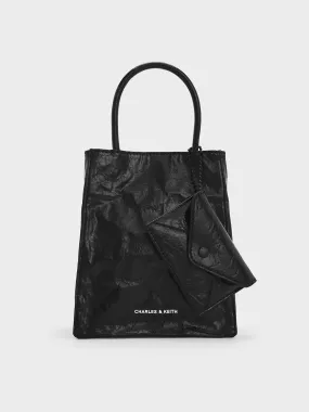 Matina Crinkle-Effect Elongated Tote Bag - Jet Black