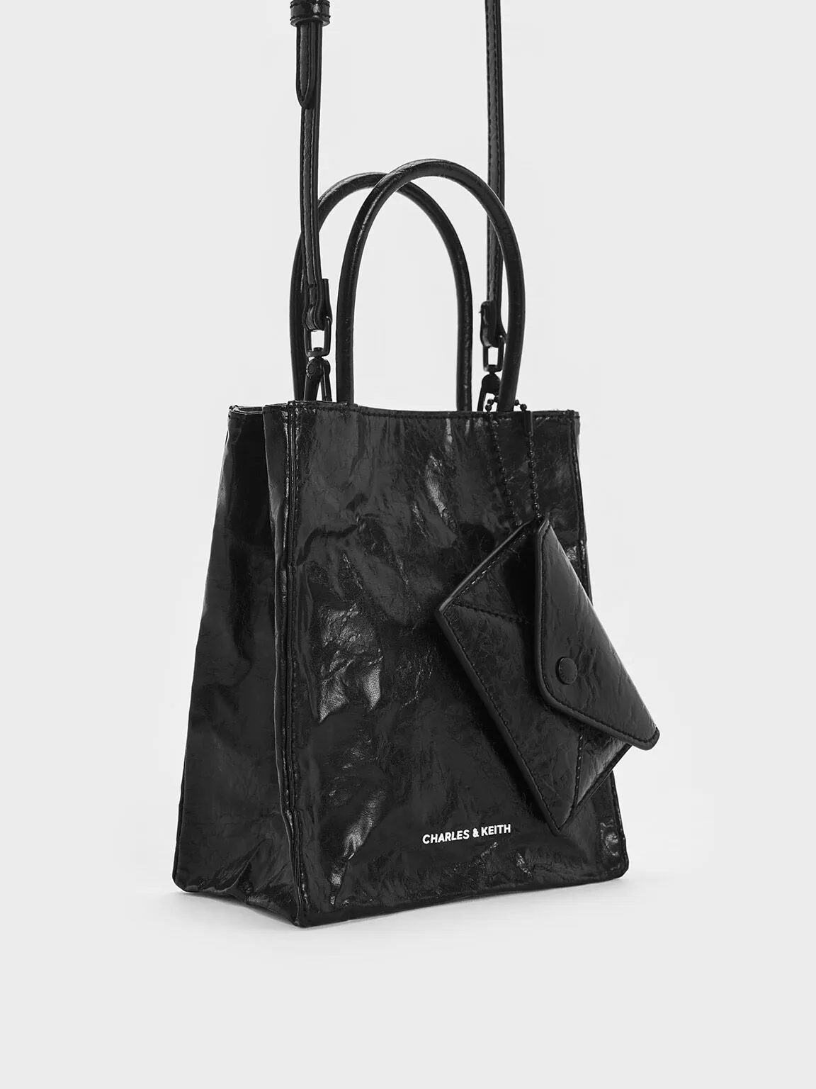 Matina Crinkle-Effect Elongated Tote Bag - Jet Black