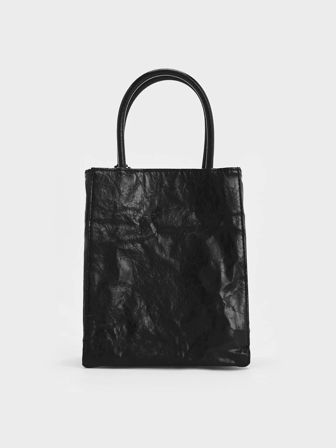 Matina Crinkle-Effect Elongated Tote Bag - Jet Black