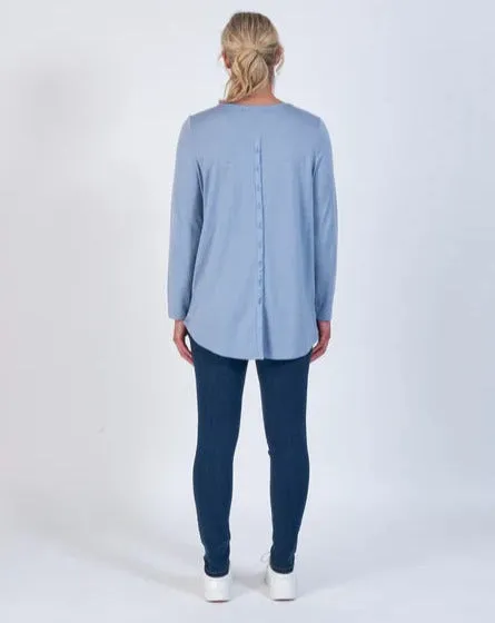 MERINO LONG SLEEVE TOP WITH BACK BUTTON PLACKET