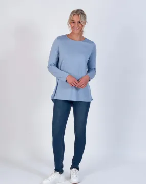 MERINO LONG SLEEVE TOP WITH BACK BUTTON PLACKET