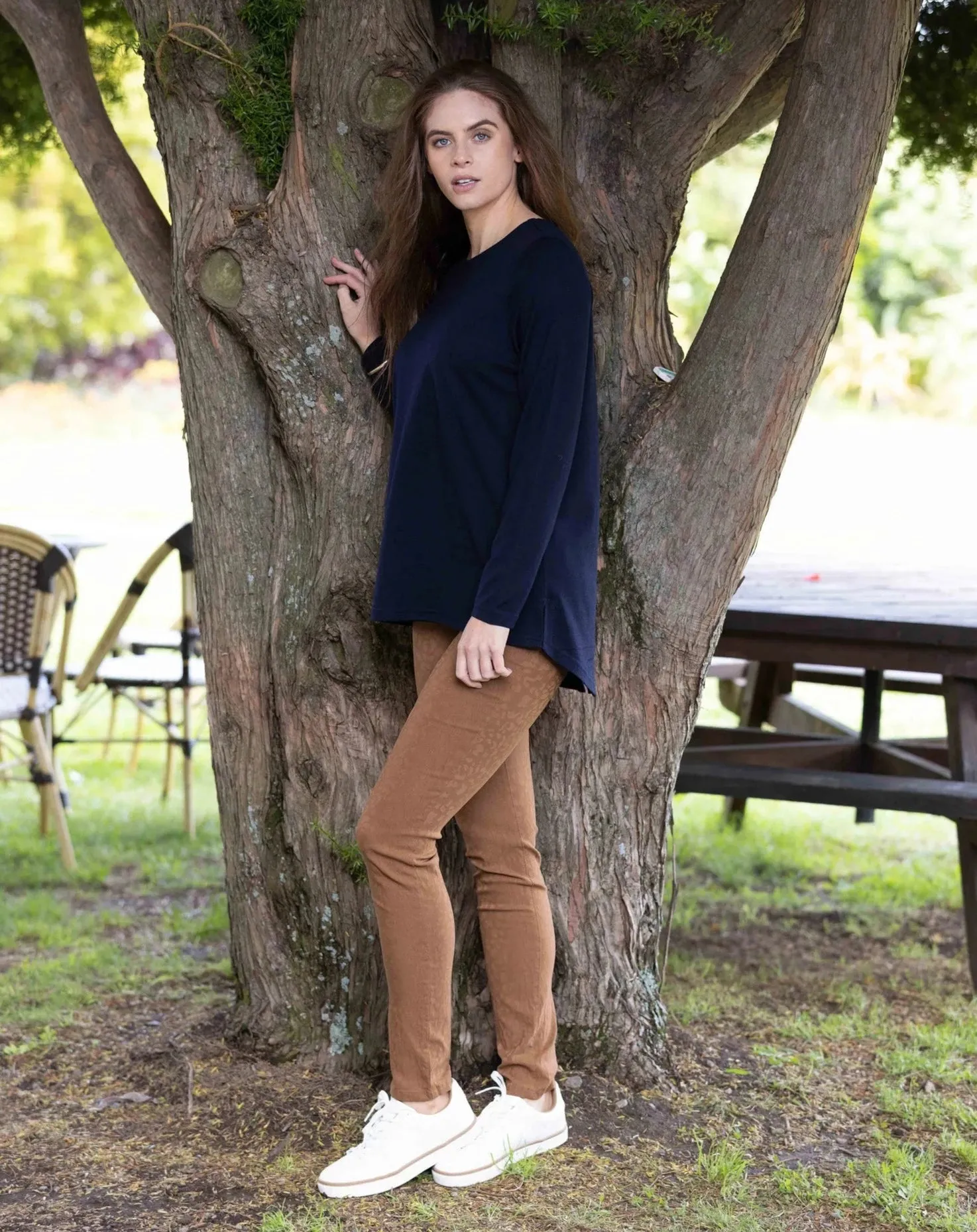 MERINO LONG SLEEVE TOP WITH BACK BUTTON PLACKET