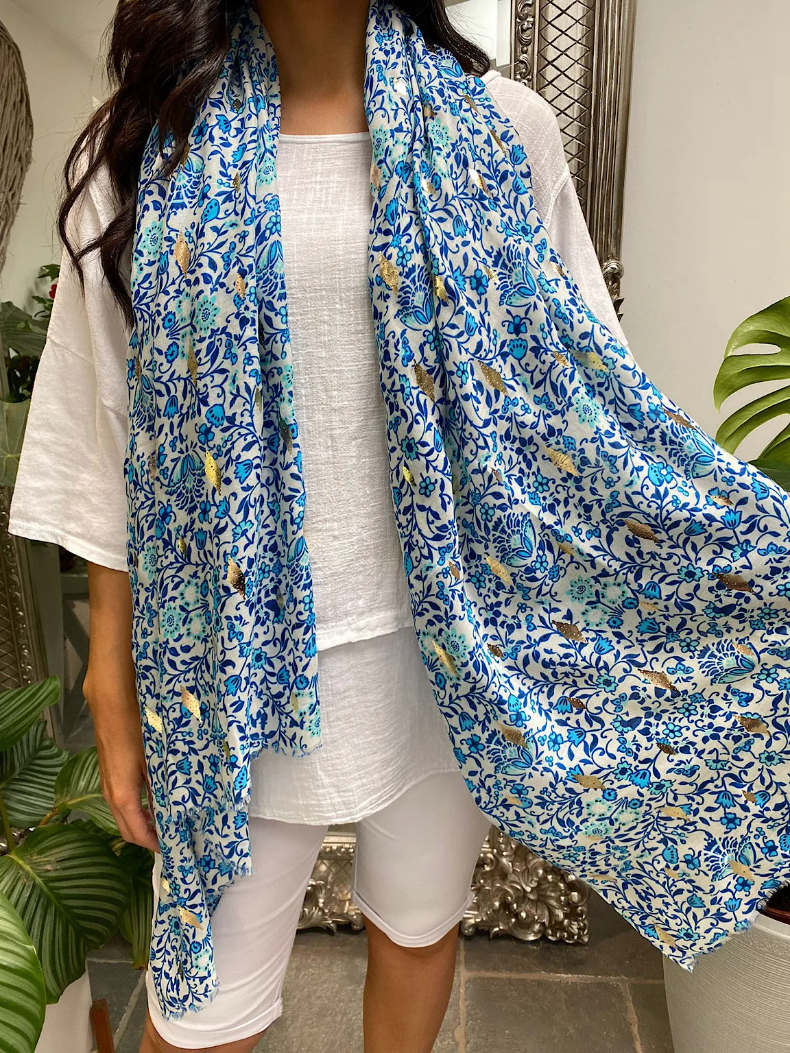 Metallic Lightweight Floral Scarf