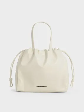 Mini Bethel Crinkle-Effect Ruched Drawstring Tote Bag - Cream